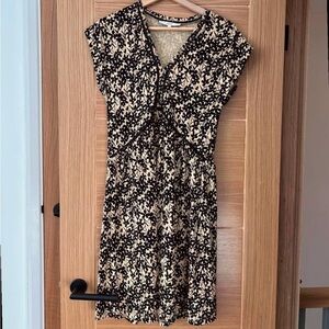 Next Black and Cream Leaf Print Midi Dress